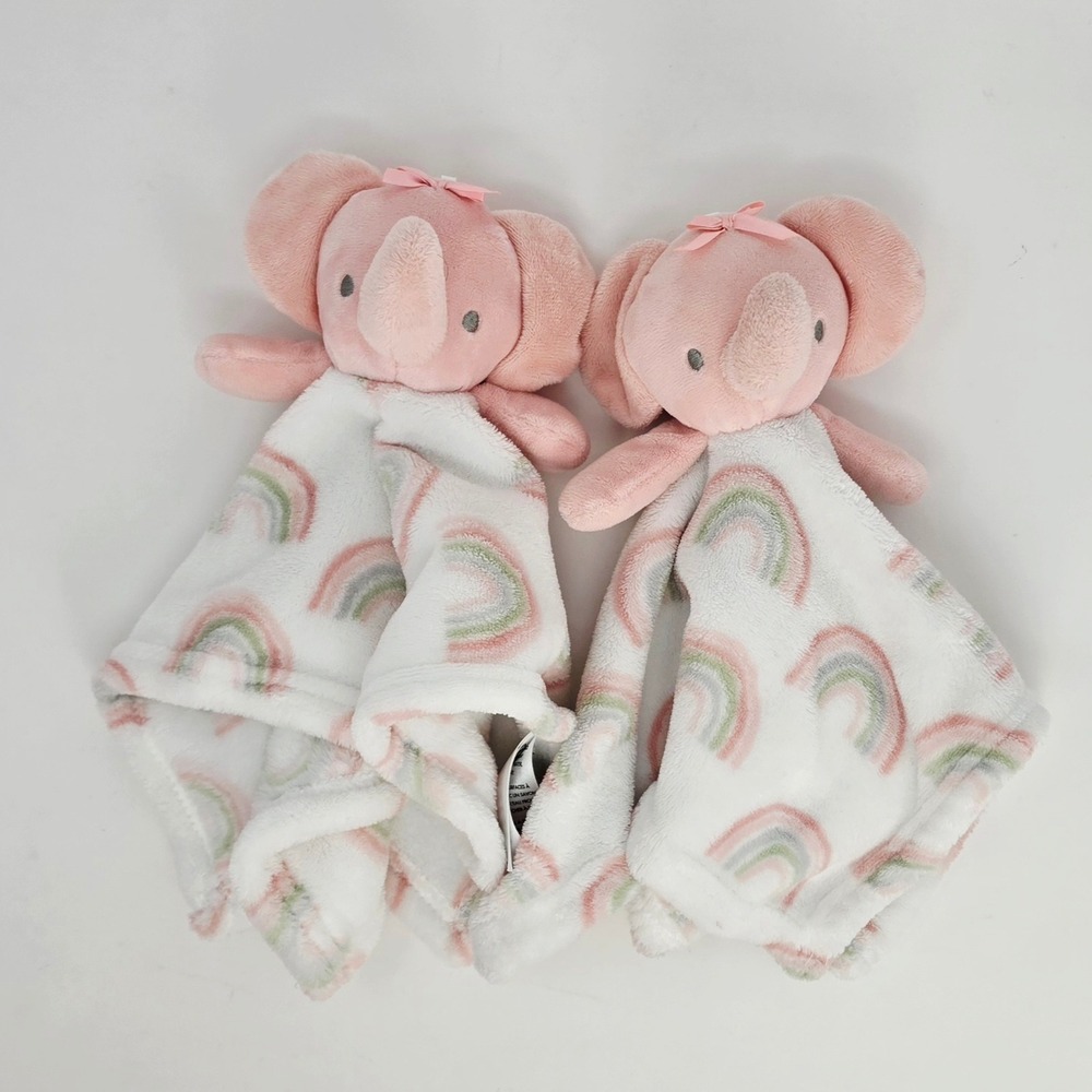 Baby Essentials Elephant Security Blanket Lot of 2 Baby Pink Rainbow Lovey 12"